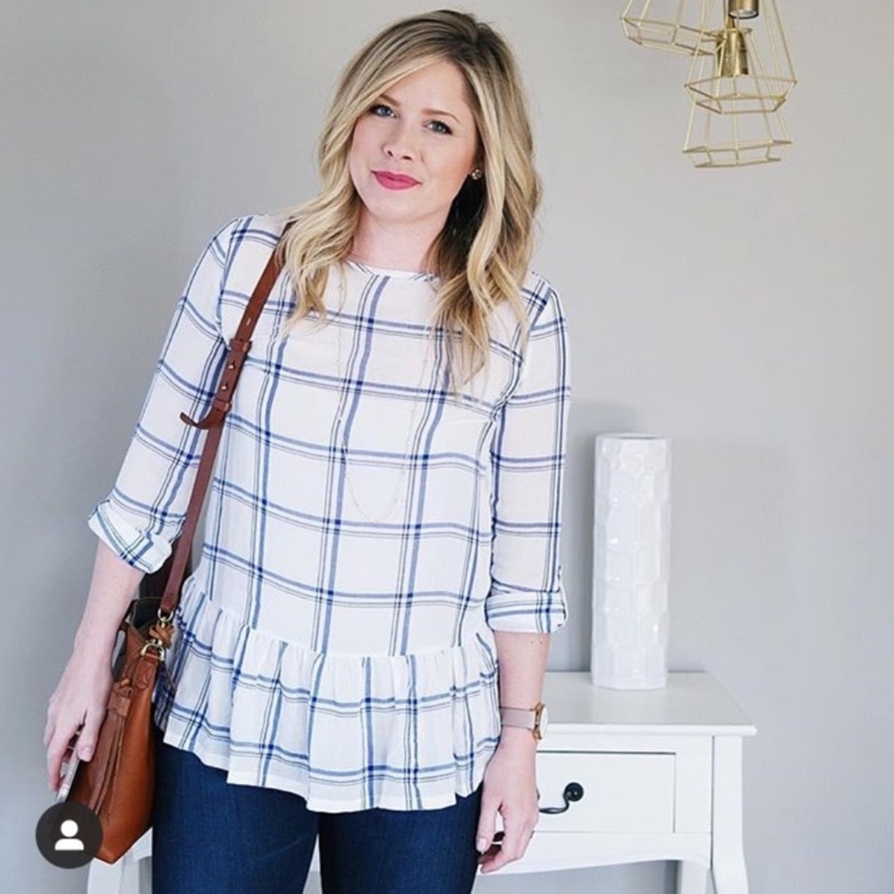 LOFT Windowpane Peplum Blouse